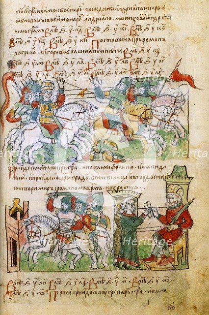 Igor Svyatoslavich's battle with the pechenegs (from the Radziwill Chronicle), 15th century. Artist: Anonymous  