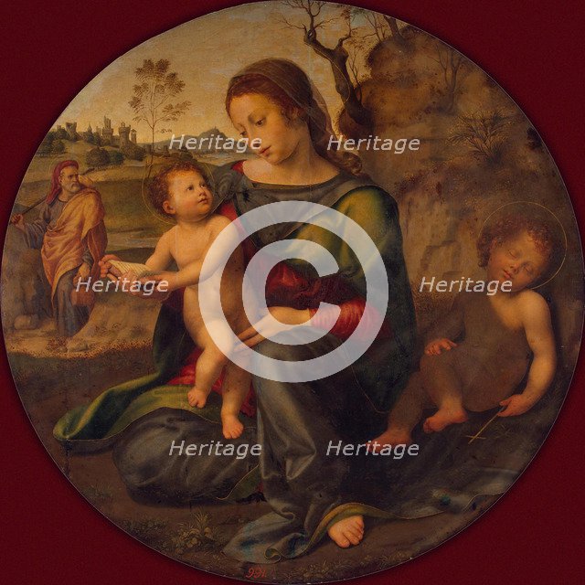 The Holy Family with the young John the Baptist, c. 1520. Artist: Bugiardini, Giuliano (1475-1554)