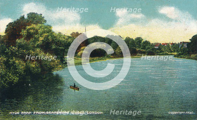 'Hyde Park from Serpentine Bridge, London', c1910.  Artist: Unknown.