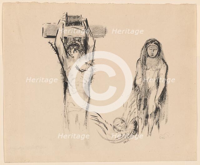 Saint Anthony and the Two Temptresses (Saint Antoine et deux Tentatrices), 1896-1900. Creator: Odilon Redon.