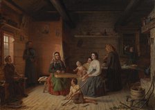 Crete Haapasalo Playing the Kantele in a Peasant Cottage, 1868. Creator: Robert Wilhelm Ekman.