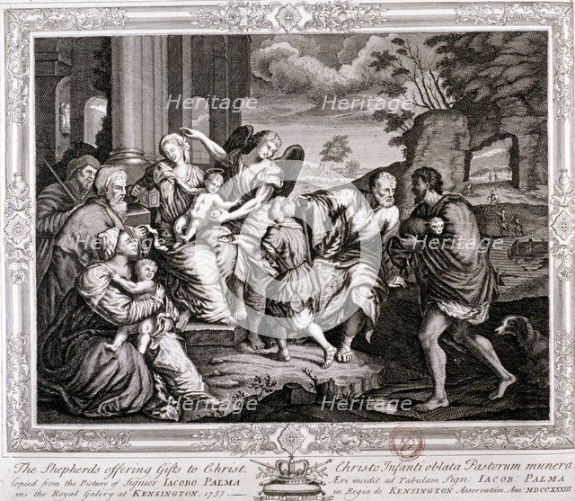 The Shepherds offering gifts to Christ, 1733. Artist: Jacopo Palma