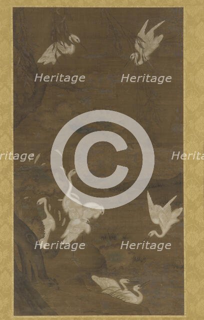 Nine White Egrets and a Willow Tree, Ming dynasty, 15th century. Creator: Unknown.