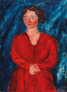 La Femme en rouge au fond bleu, ca 1928. Creator: Soutine, Chaim (1893-1943).
