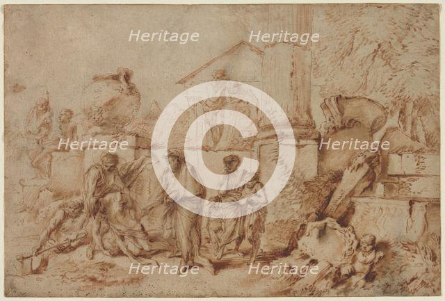 Tobit Burying the Dead, 1640s. Creator: Giovanni Benedetto Castiglione (Italian, 1609-1664).