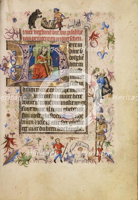 Initial H: David Playing the Harp; Book of Hours, after 1460. Creator: Unknown.