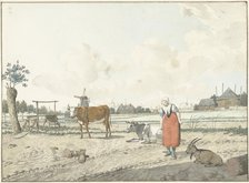 Landscape with farmer and cattle, 1700-1800. Creator: W. Barthautz.