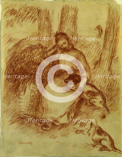 Peasant Girl with Dog, c. 1894. Creator: Pierre-Auguste Renoir (French, 1841-1919).
