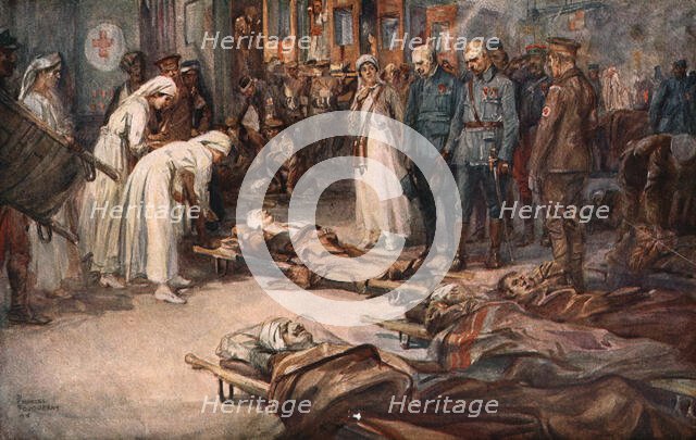 'La bataille de la Somme; derriere le front Franco-Britannique: le salut aux blesses allies', 1916. Creator: Charles Fouqueray.