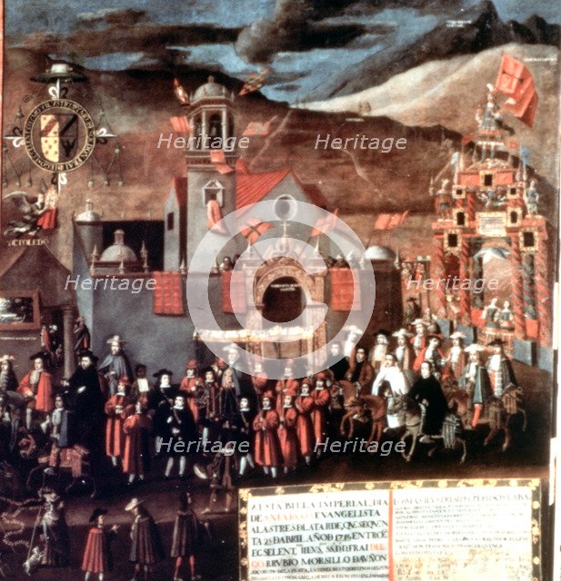 Entrance of viceroy Morcillo in Potosi, detail of the painting by Melchor Perez de Holguin.