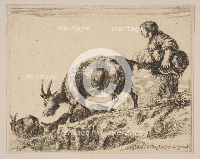 Plate 14: shepherdess herding goats, ca. 1641. Creator: Stefano della Bella.