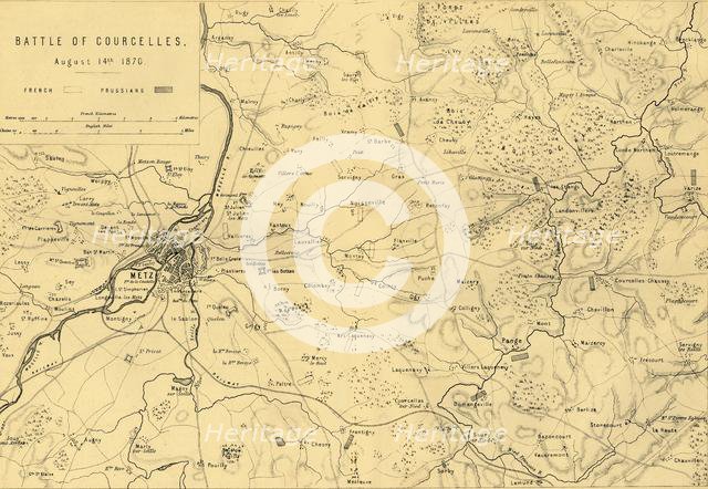 Map of the Battle of Courcelles, 14 August 1870, (c1872).  Creator: R. Walker.