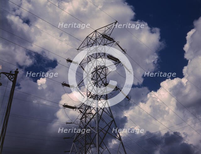Transmission towers in the switchyard of TVA's Chickamauga Dam, near Chattanooga, Tenn., 1942. Creator: Alfred T Palmer.