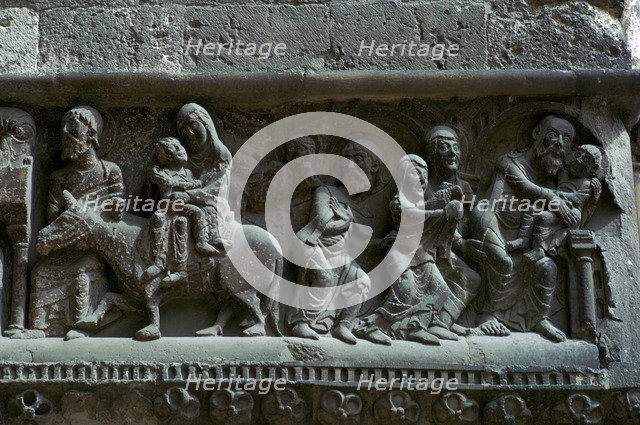 Detail of a French frieze depicting the flight into Egypt, 12th century. Artist: Unknown