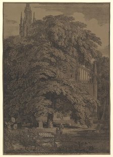 Gothic Church Hidden by a Tree, 1810. Creator: Karl Friedrich Schinkel.