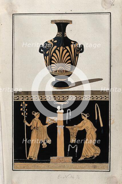 Above, red-figured Greek water jar (hydria) decorated with a palm motif; below..., 1760-9. Creator: Augustin Dahlsteen.