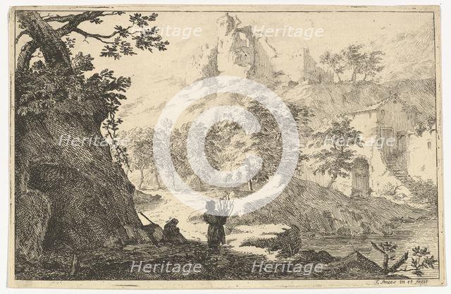 Landscape with Ruins of a Castle on a Hill, early 18th century. Creator: Jan Smees.