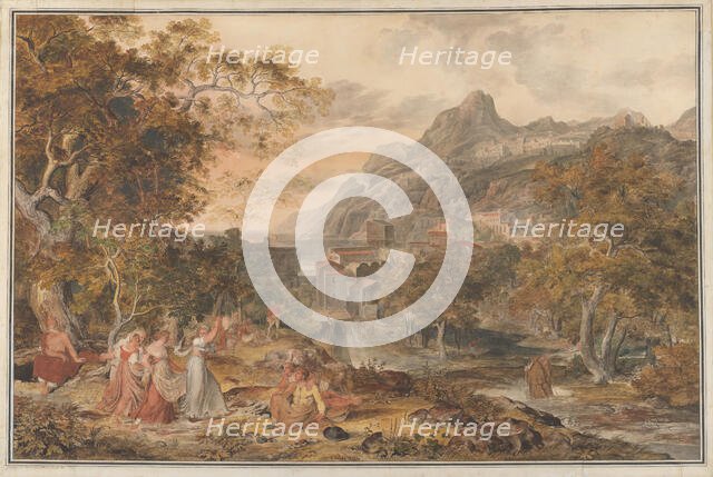 View of Vietri with Young Country Women Dancing for Shepherds in the Foreground, 1800. Creator: Joseph Anton Koch.