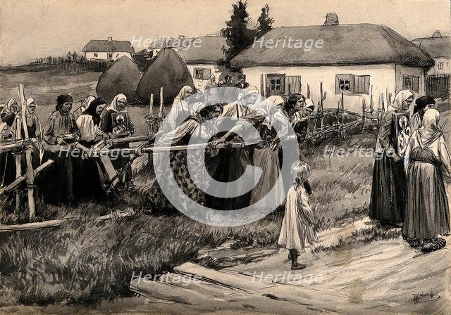 A religious cholera procession in rural Russia (from the series of watercolors Russian revolution),  Artist: Vladimirov, Ivan Alexeyevich (1869-1947)