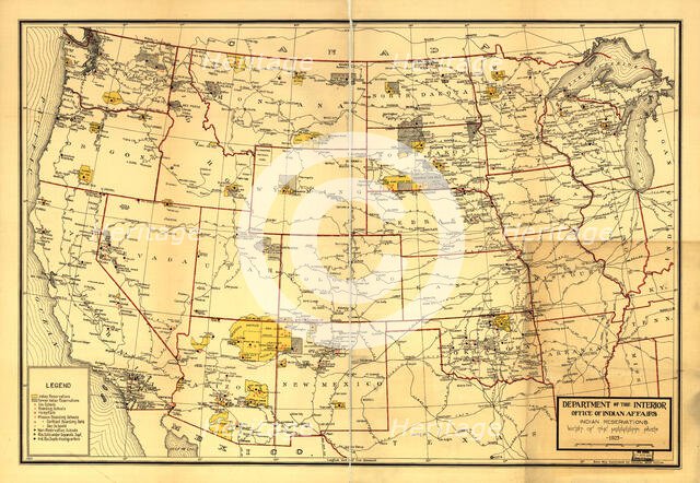 Indian Reservations west of the Mississippi River, 1923. Creator: Office of Indian Affairs.