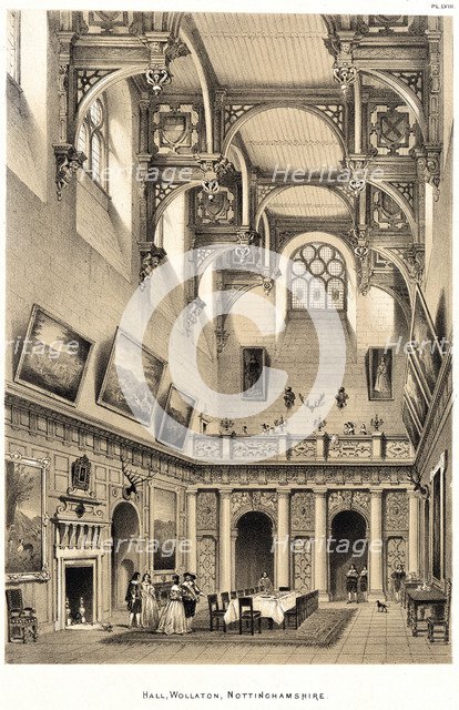 Interior of the Great Hall, Wollaton Hall, Nottingham, Nottinghamshire, 1841. Artist: Joseph Nash