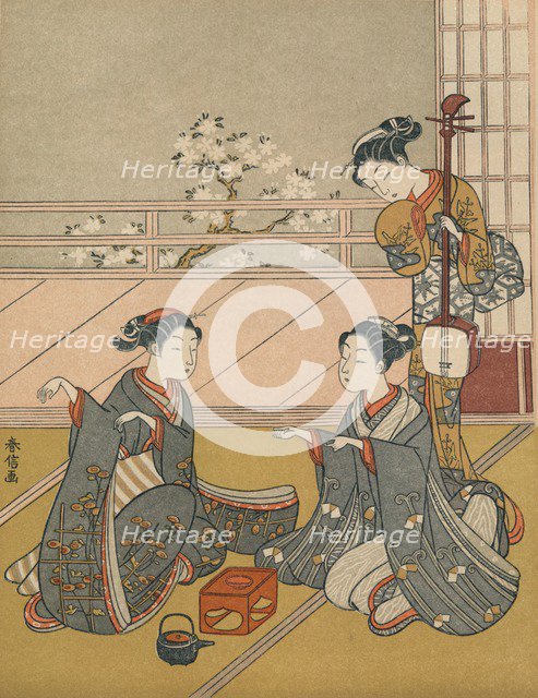 'Young Women Playing Kitsune-ken', c1768. Artist: Suzuki Harunobu.