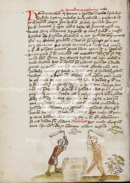 Two Men Threshing Grain; Fables, third quarter of 15th century. Creator: Unknown.