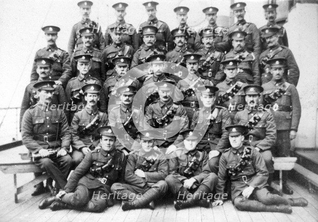 British troops on prison ship 'Royal Edward' moored just off Southend, November 1914. Artist: Unknown