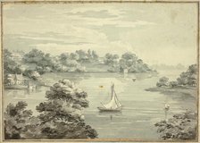 Sailing Boats on Lake with Houses near Shore, n.d. Creators: Thomas Hearne, Thomas Sunderland, James Barne.