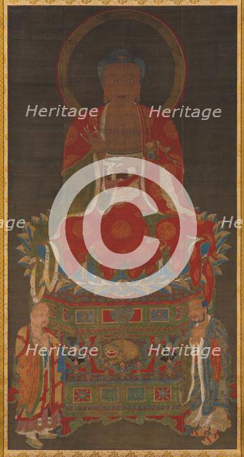 Shakyamuni Triad: Buddha Attended by Manjushri and Samantabhadra, 1300s. Creator: Unknown.