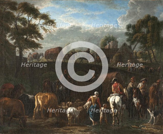 Landscape with Peasants, Soldiers and Cattle. Creator: Pieter van Bloemen.