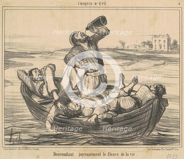 Descendant joyeusement le fleuve de la vie, 19th century. Creator: Honore Daumier.