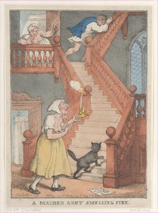 A Maiden Aunt Smelling Fire, [May 1, 1806], reissued May 1,..., [May 1, 1806], reissued May 1, 1812. Creator: Thomas Rowlandson.