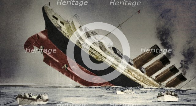 The sinking of the 'Lusitania', 7 May 1915. Artist: Unknown.