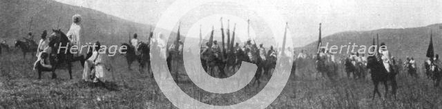 'Le Sultan du Maroc a Fez; Le sultan Moulay Youssef, se rendant a Fez, chevauche en tete..., 1916. Creator: Schmitt.