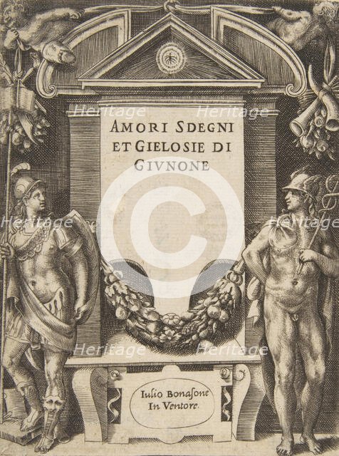Title plate to the series the 'Loves, Rages and Jealousies of Juno', 1531-76. Creator: Giulio Bonasone.