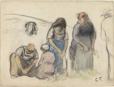 Pea Harvesters [recto], c. 1880. Creator: Camille Pissarro.
