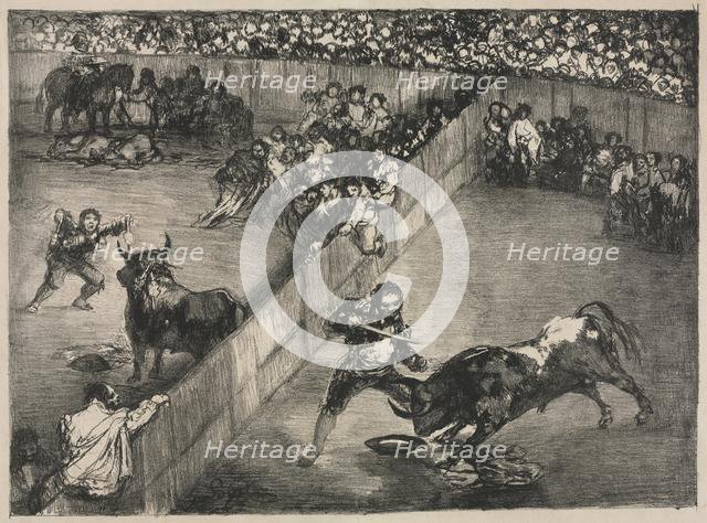 The Bulls of Bordeaux: Bullfight in a Divided Ring, 1825. Creator: Francisco de Goya (Spanish, 1746-1828).