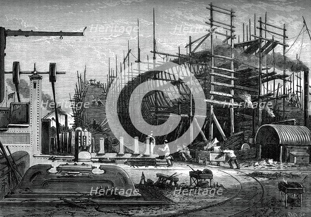 Iron ship, Messrs Samuda's yard, Isle of Dogs, London, c1880. Artist: Unknown