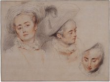 Three Studies of a Young Woman's Head, 1716-1717. Creator: Watteau, Jean Antoine (1684-1721).