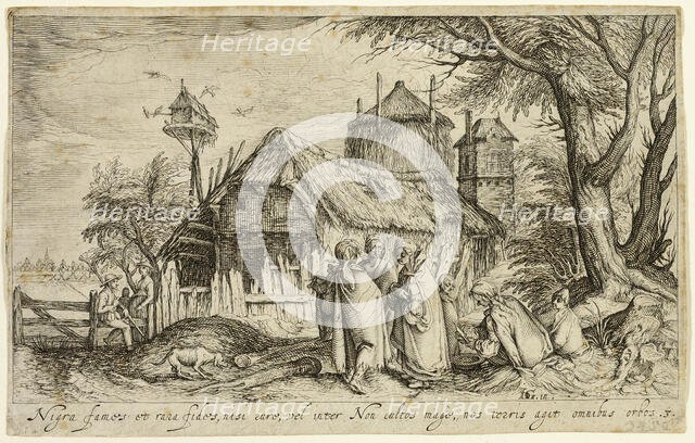 Landscape with Gypsy Women Near a Farm Building, c. 1610. Creator: Andries Stock.