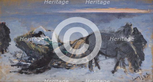 Gertruda Komorowska in the Sleigh, 1883. Creator: Leon Wyczolkowski.