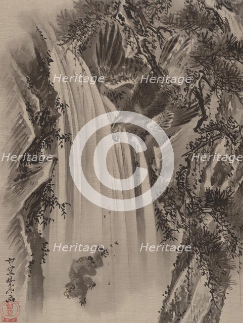 Waterfall, Eagle and Monkey, ca. 1887. Creator: Kawanabe Kyosai.