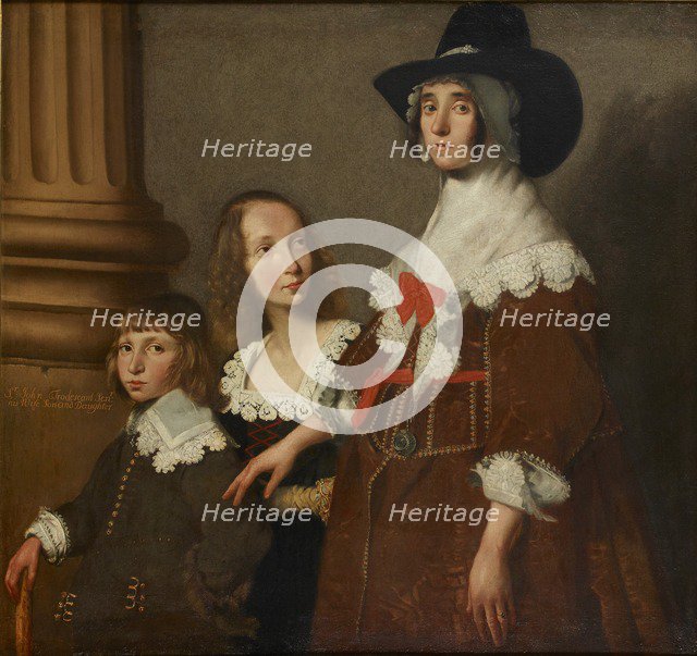 Hester Tradescant and her Stepchildren, John and Frances, c1644. Artist: Unknown.