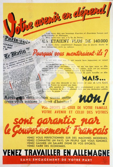 French workers for Germany poster, c1942-c1944. Artist: Unknown