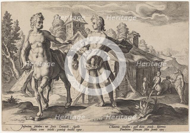 Apollo Entrusting Chiron with the Education of Asclepius, 1589. Creator: Goltzius, Workshop of Hendrick, after Hendrick Gol.