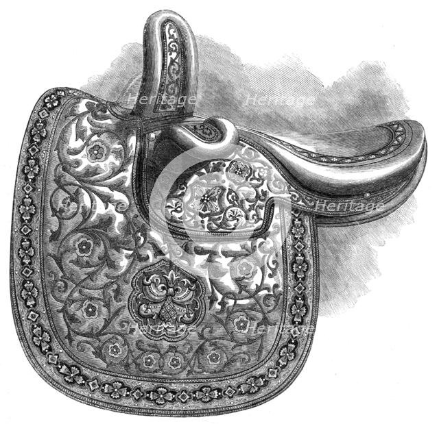 The International Exhibition: embroidered sidesaddle, by A. Davis, 1862. Creator: Unknown.