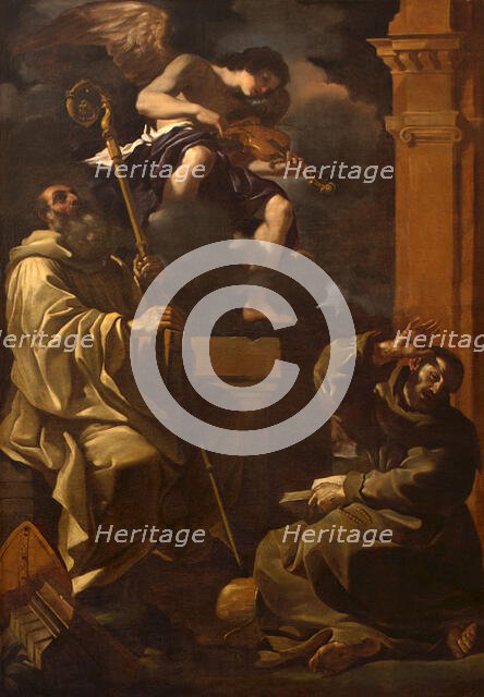 Saint Benedict and Saint Francis Listening to a Musician Angel. Creator: Guercino (1591-1666).