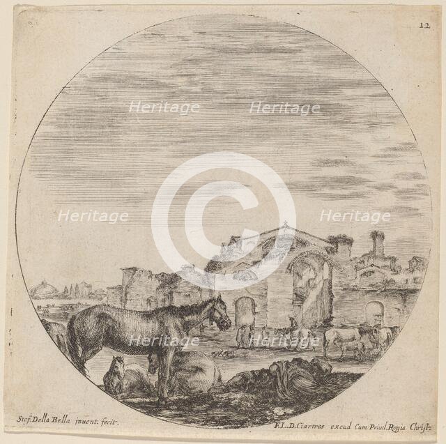 Baths of Diocletian and Shepherd Sleeping, 1646. Creator: Stefano della Bella.