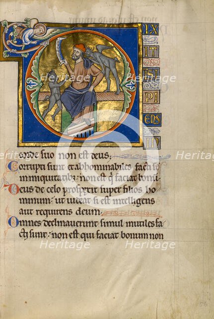 Initial D: The Fool with Two Demons; Psalter, after 1205. Creator: Master of Ingeborg Psalter.